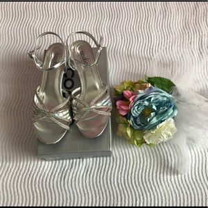 Silver holographic strappy heels